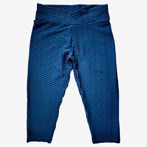 Gillya Honeycomb Scrunched Butt Lift TikTok Workout Leggings Blue Cropped M - Picture 2 of 10